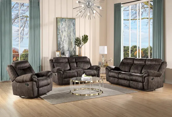 Modern Two-Toned Gray Velvet 3pcs Recliner Set-Two Tone Gray or Chocolate Brown