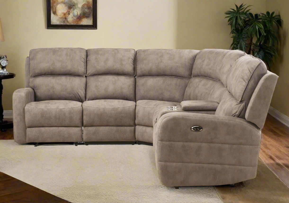 Olwen Mocha Nubuck Power Recliner Sectional Sofa w/USB Port-Mocha