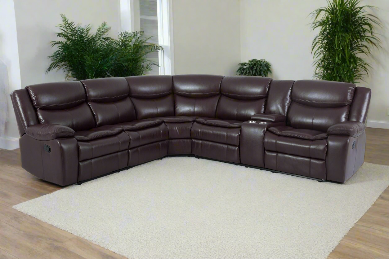 Modern L Shape Breath Leather Manual Reclining Sectional Sofa Set-Brown or Cream