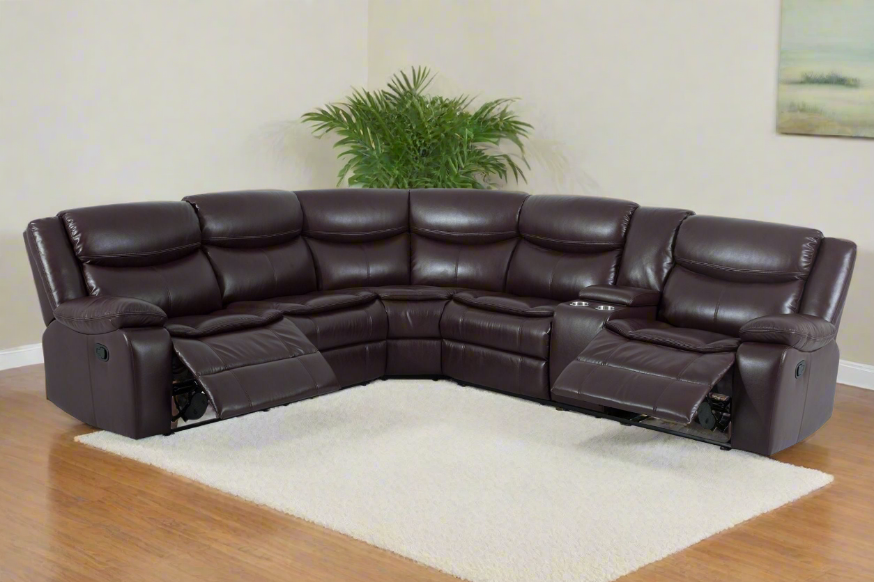 Modern L Shape Breath Leather Manual Reclining Sectional Sofa Set-Brown or Cream