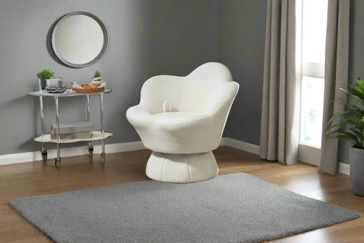360-degree spinning armchair, sturdy and wide base, Irony and metal turntable can achieve smooth and easy rotation-White