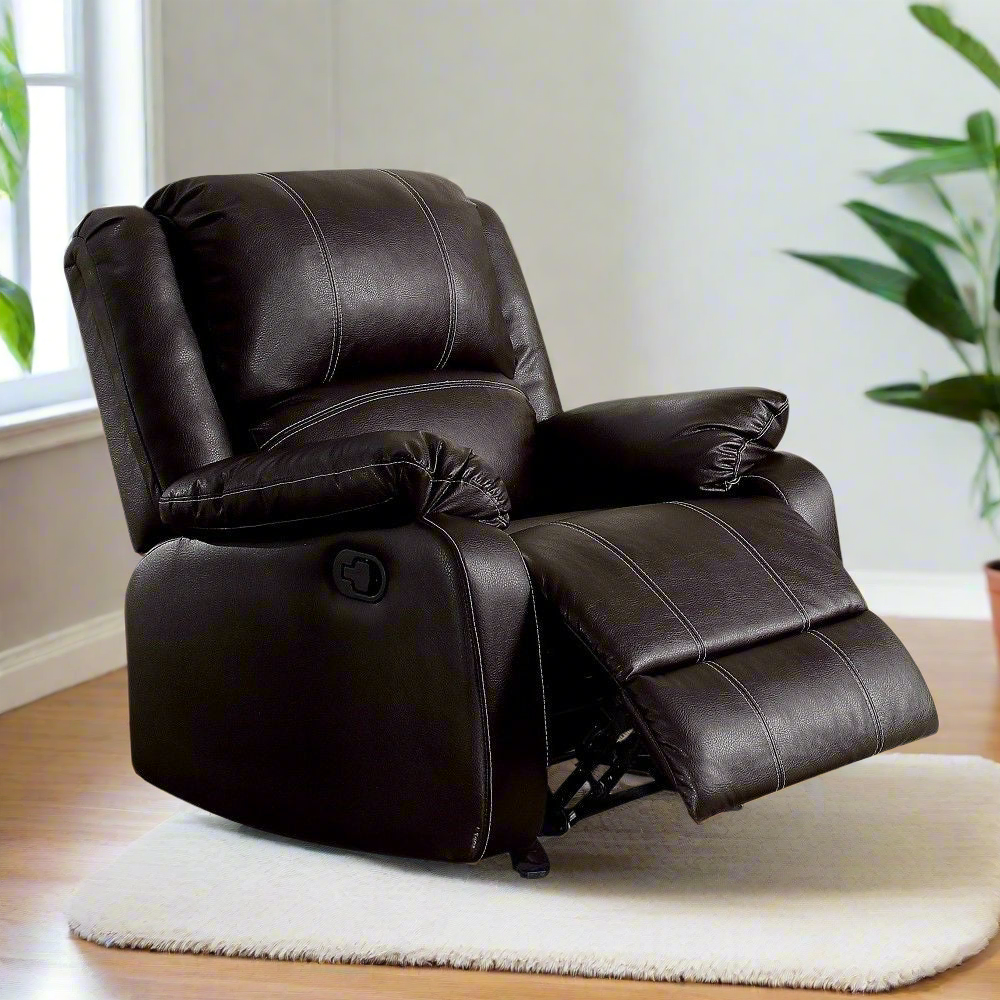 Zuriel 3Pcs Recliner Living Room Set Synthetic Leather-Brown