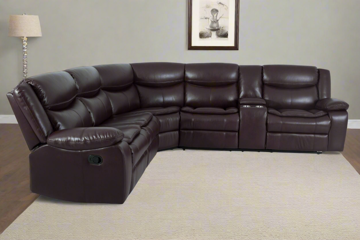 Modern L Shape Breath Leather Manual Reclining Sectional Sofa Set-Brown or Cream
