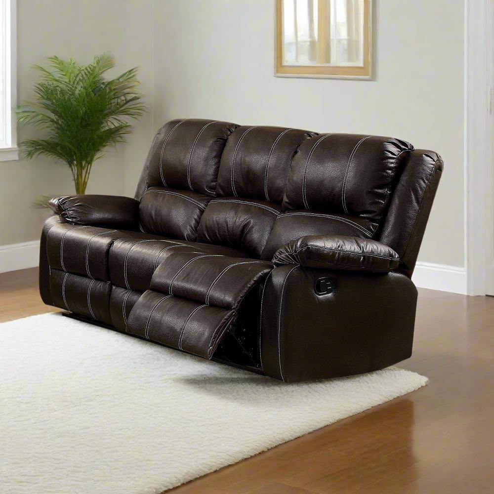 Zuriel 3Pcs Recliner Living Room Set Synthetic Leather-Brown