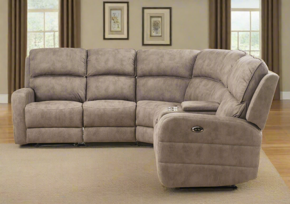 Olwen Mocha Nubuck Power Recliner Sectional Sofa w/USB Port-Mocha