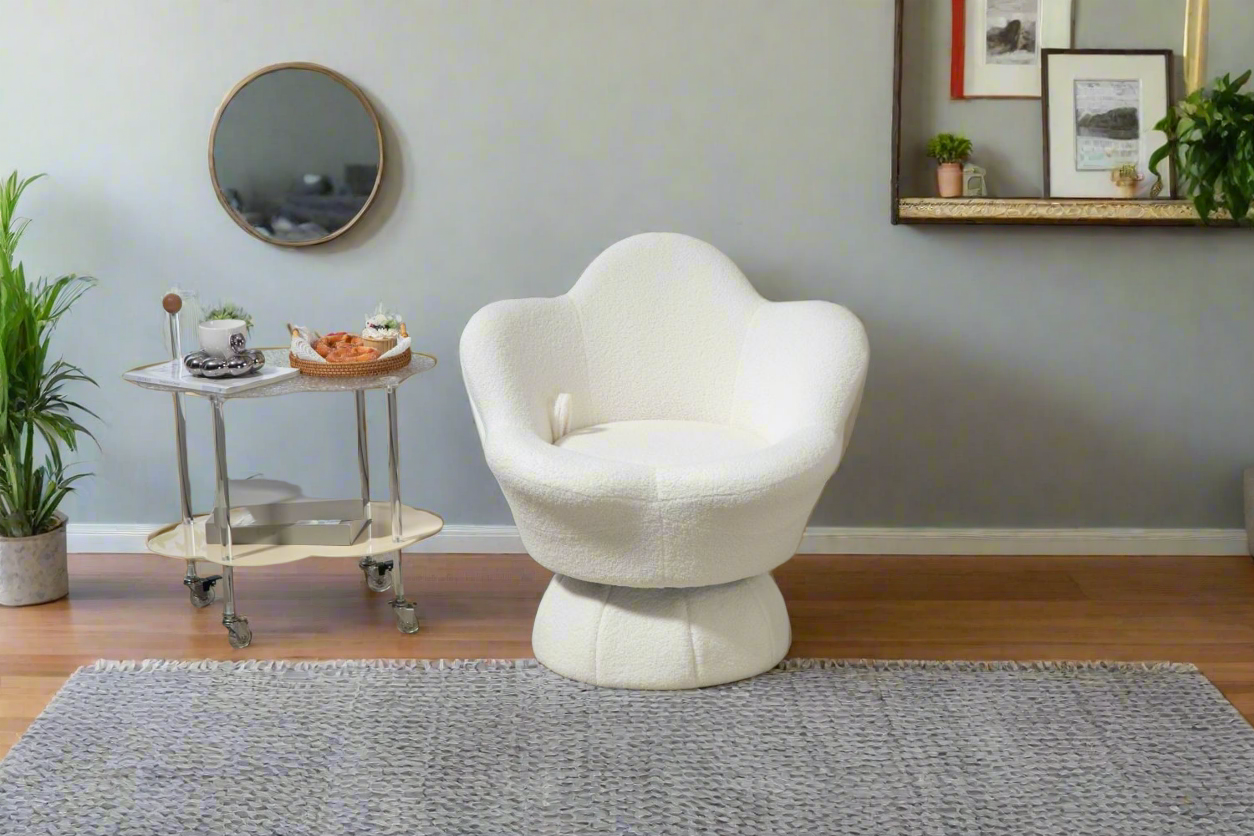 360-degree spinning armchair, sturdy and wide base, Irony and metal turntable can achieve smooth and easy rotation-White