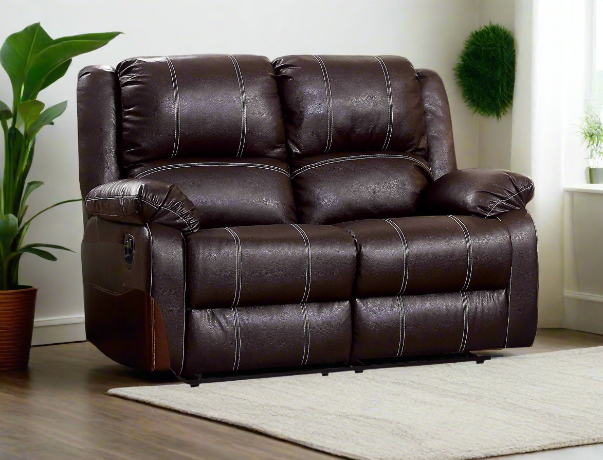 Zuriel 3Pcs Recliner Living Room Set Synthetic Leather-Brown