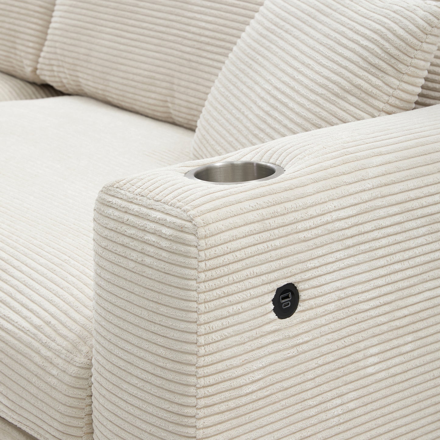 Oversized Corduroy Sectional Sofa, L Shaped Cloud Couch w/USB Charging Port, Cup Holder, Deep Seat Sofa Bed w/50" Chaise-Beige, Gray or Khaki