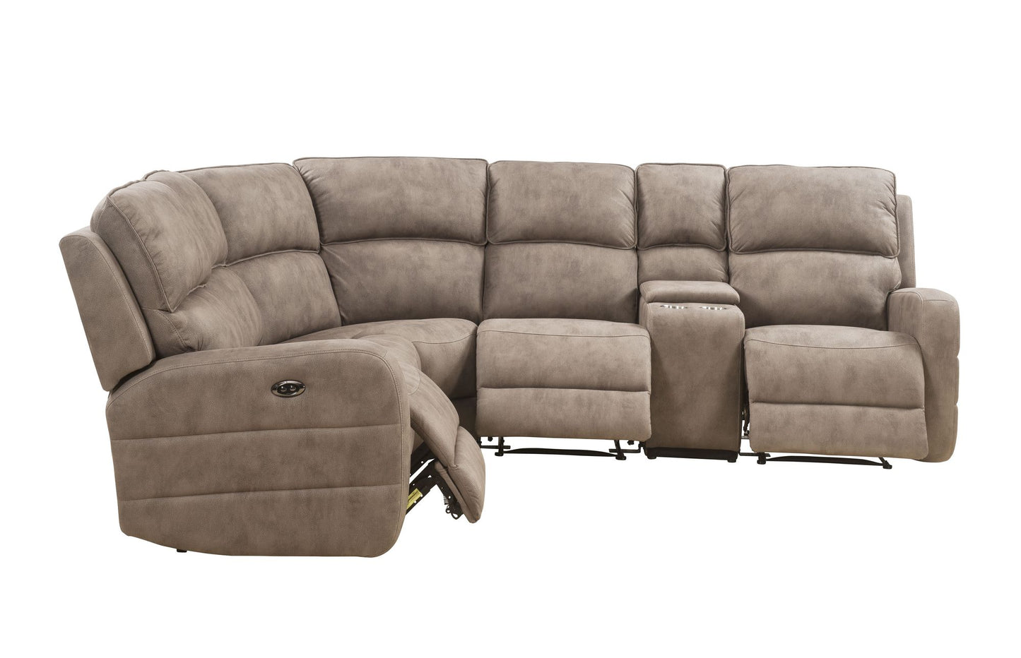 Olwen Mocha Nubuck Power Recliner Sectional Sofa w/USB Port-Mocha