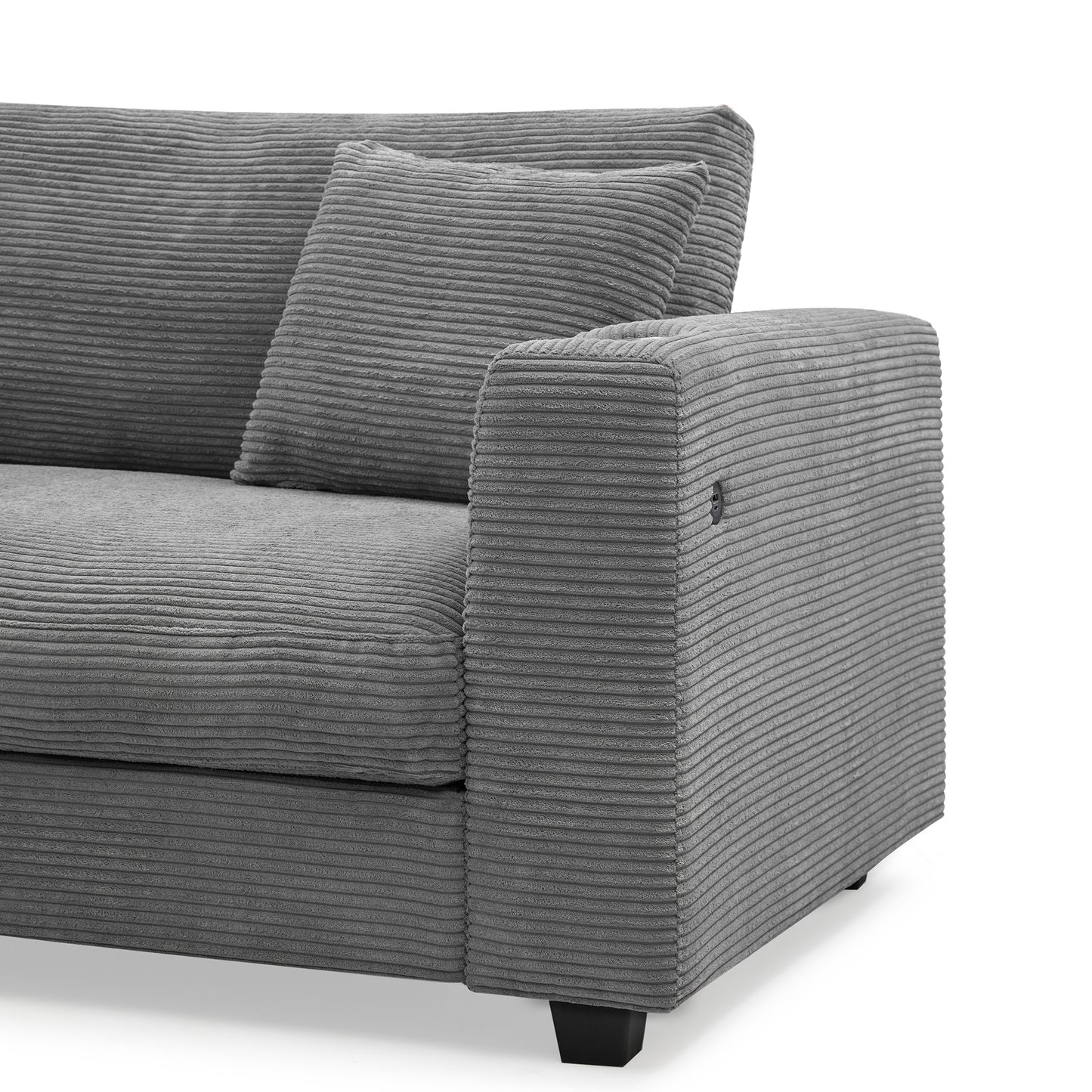 Oversized Corduroy Sectional Sofa, L Shaped Cloud Couch w/USB Charging Port, Cup Holder, Deep Seat Sofa Bed w/50" Chaise-Beige, Gray or Khaki
