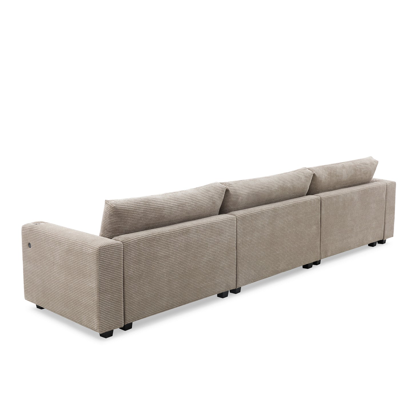 Oversized Corduroy Sectional Sofa, L Shaped Cloud Couch w/USB Charging Port, Cup Holder, Deep Seat Sofa Bed w/50" Chaise-Beige, Gray or Khaki