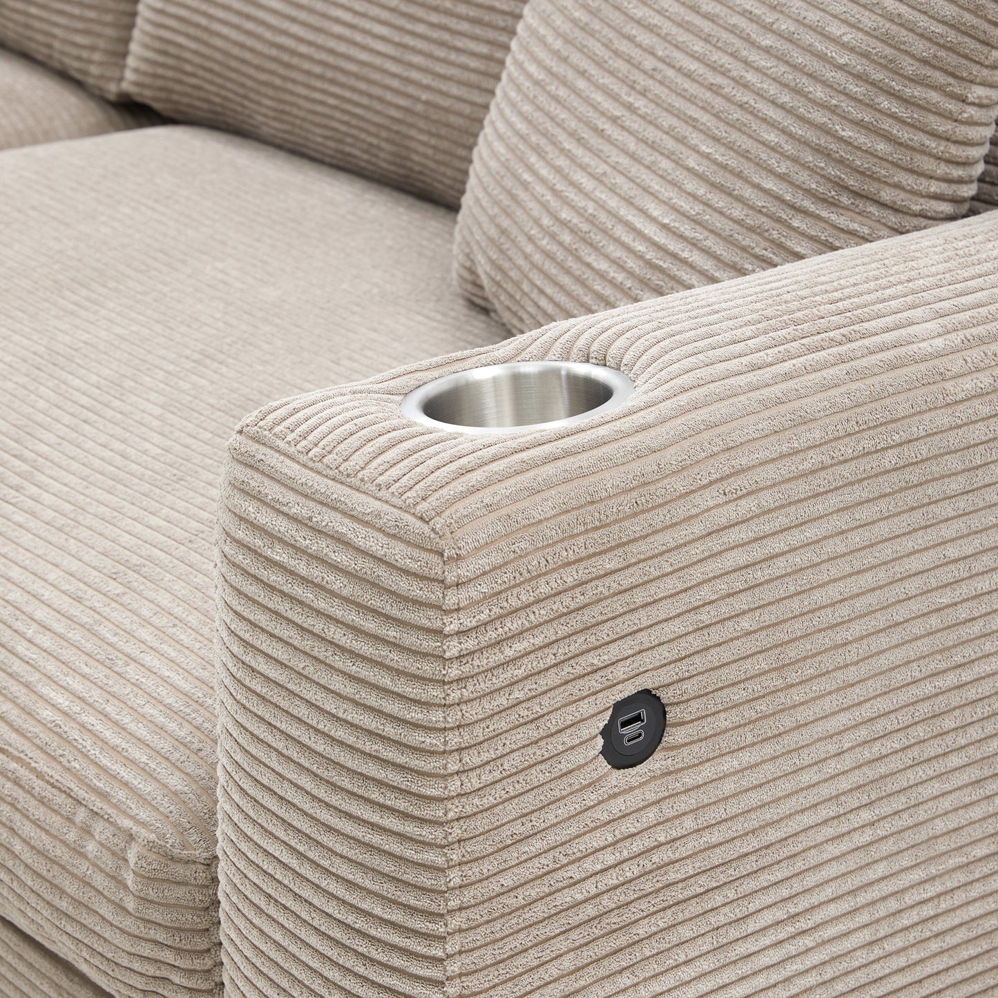 Oversized Corduroy Sectional Sofa, L Shaped Cloud Couch w/USB Charging Port, Cup Holder, Deep Seat Sofa Bed w/50" Chaise-Beige, Gray or Khaki