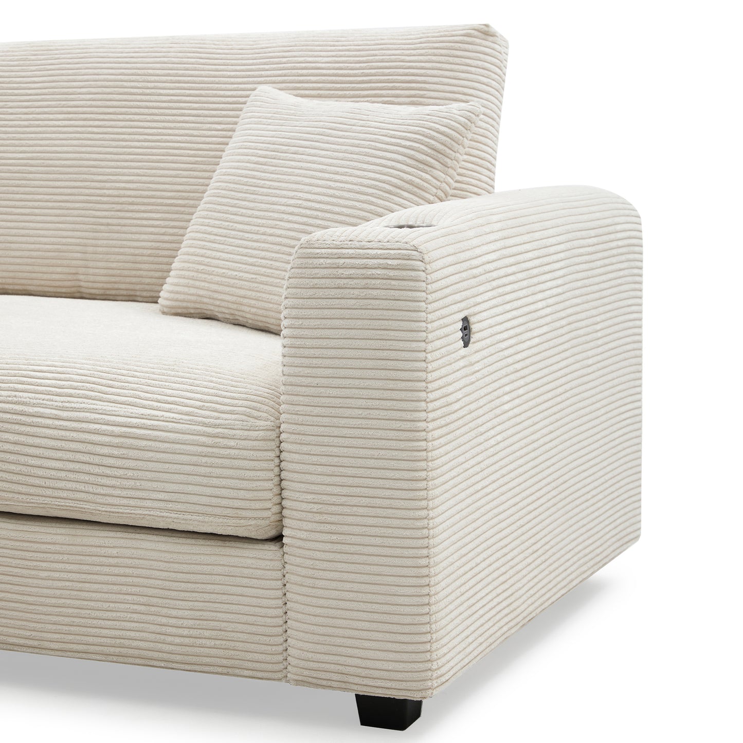 Oversized Corduroy Sectional Sofa, L Shaped Cloud Couch w/USB Charging Port, Cup Holder, Deep Seat Sofa Bed w/50" Chaise-Beige, Gray or Khaki
