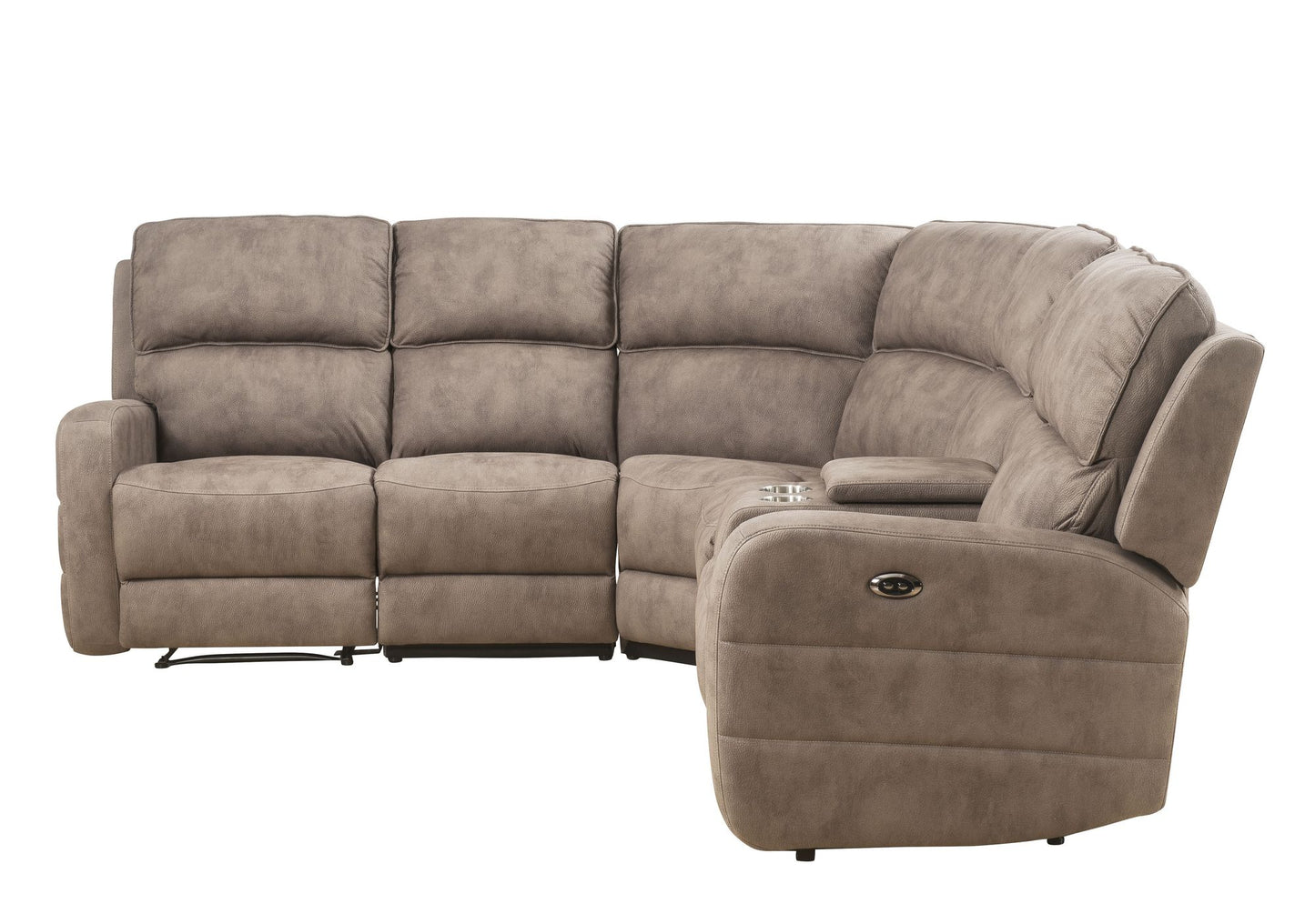 Olwen Mocha Nubuck Power Recliner Sectional Sofa w/USB Port-Mocha