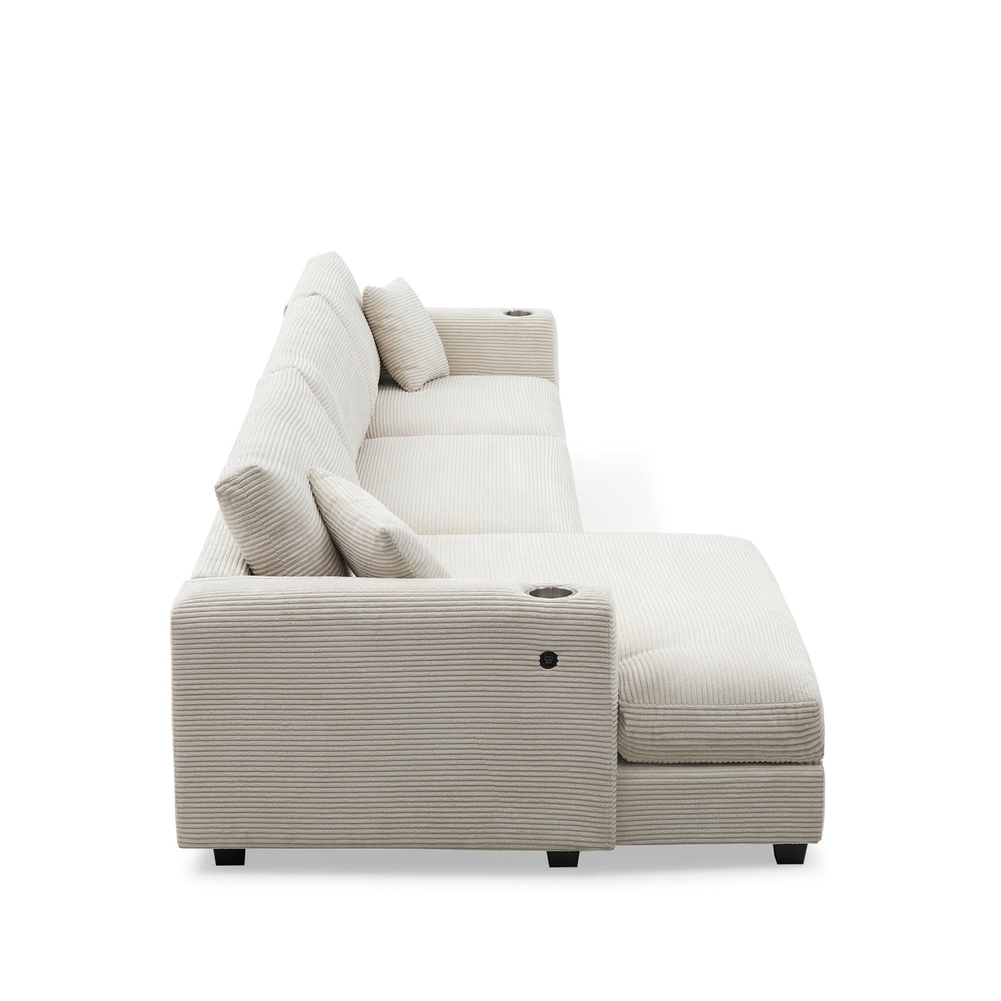 Oversized Corduroy Sectional Sofa, L Shaped Cloud Couch w/USB Charging Port, Cup Holder, Deep Seat Sofa Bed w/50" Chaise-Beige, Gray or Khaki