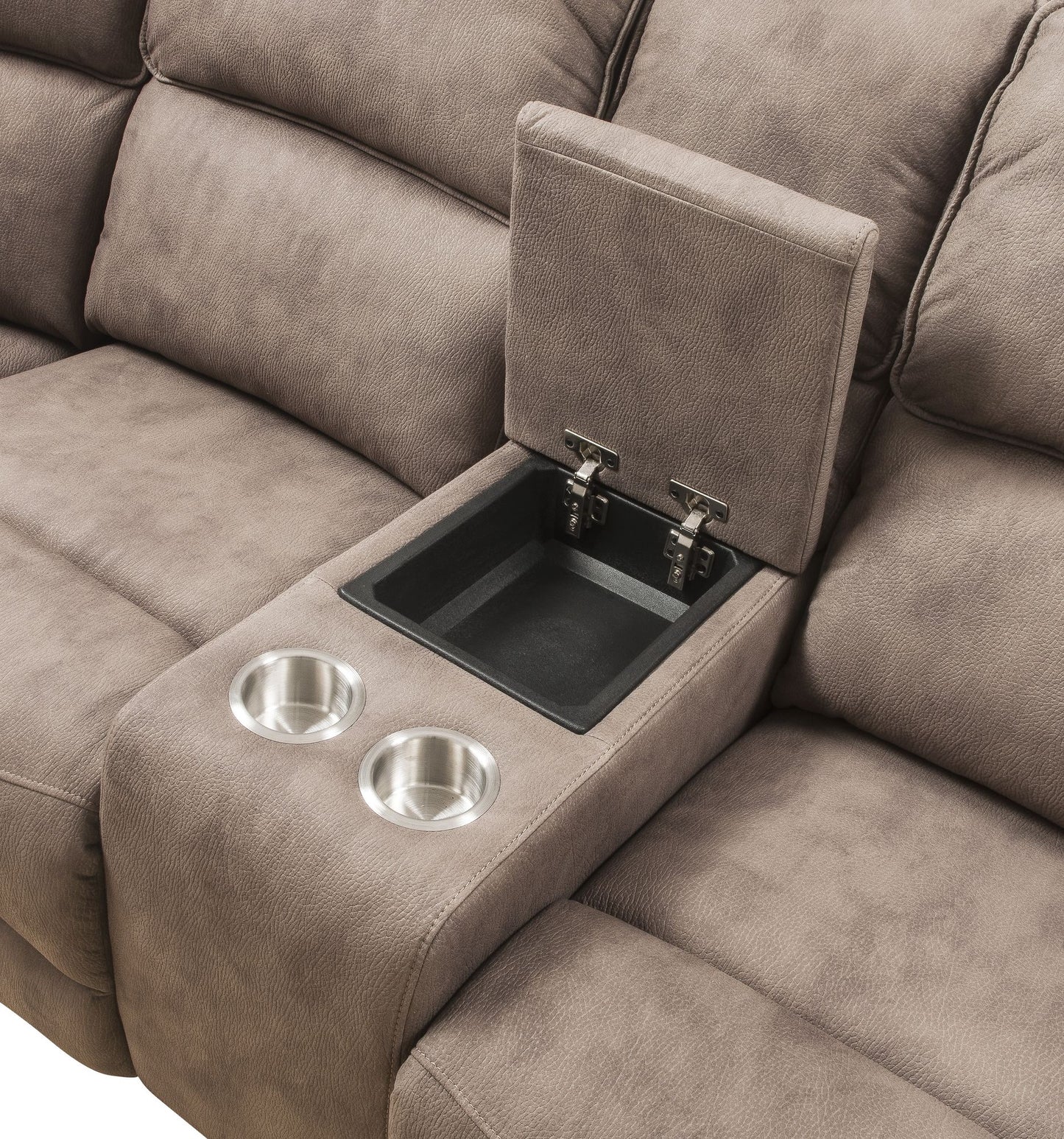 Olwen Mocha Nubuck Power Recliner Sectional Sofa w/USB Port-Mocha