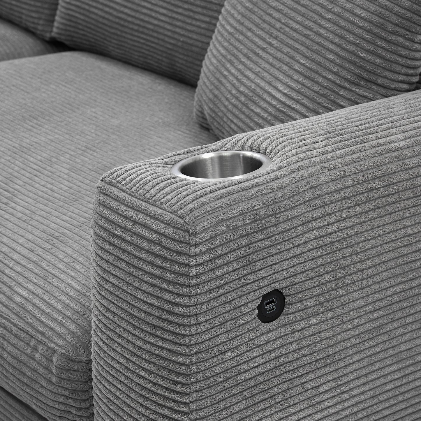 Oversized Corduroy Sectional Sofa, L Shaped Cloud Couch w/USB Charging Port, Cup Holder, Deep Seat Sofa Bed w/50" Chaise-Beige, Gray or Khaki