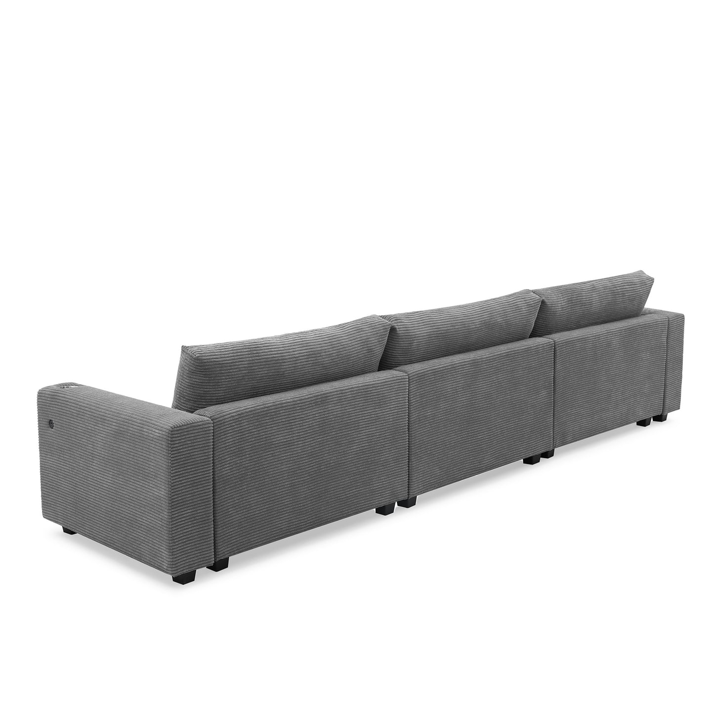Oversized Corduroy Sectional Sofa, L Shaped Cloud Couch w/USB Charging Port, Cup Holder, Deep Seat Sofa Bed w/50" Chaise-Beige, Gray or Khaki