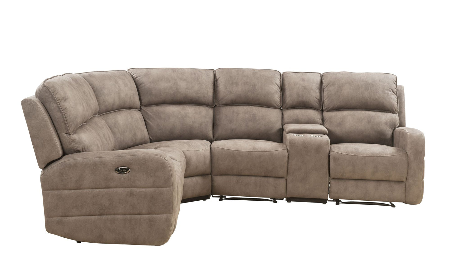 Olwen Mocha Nubuck Power Recliner Sectional Sofa w/USB Port-Mocha