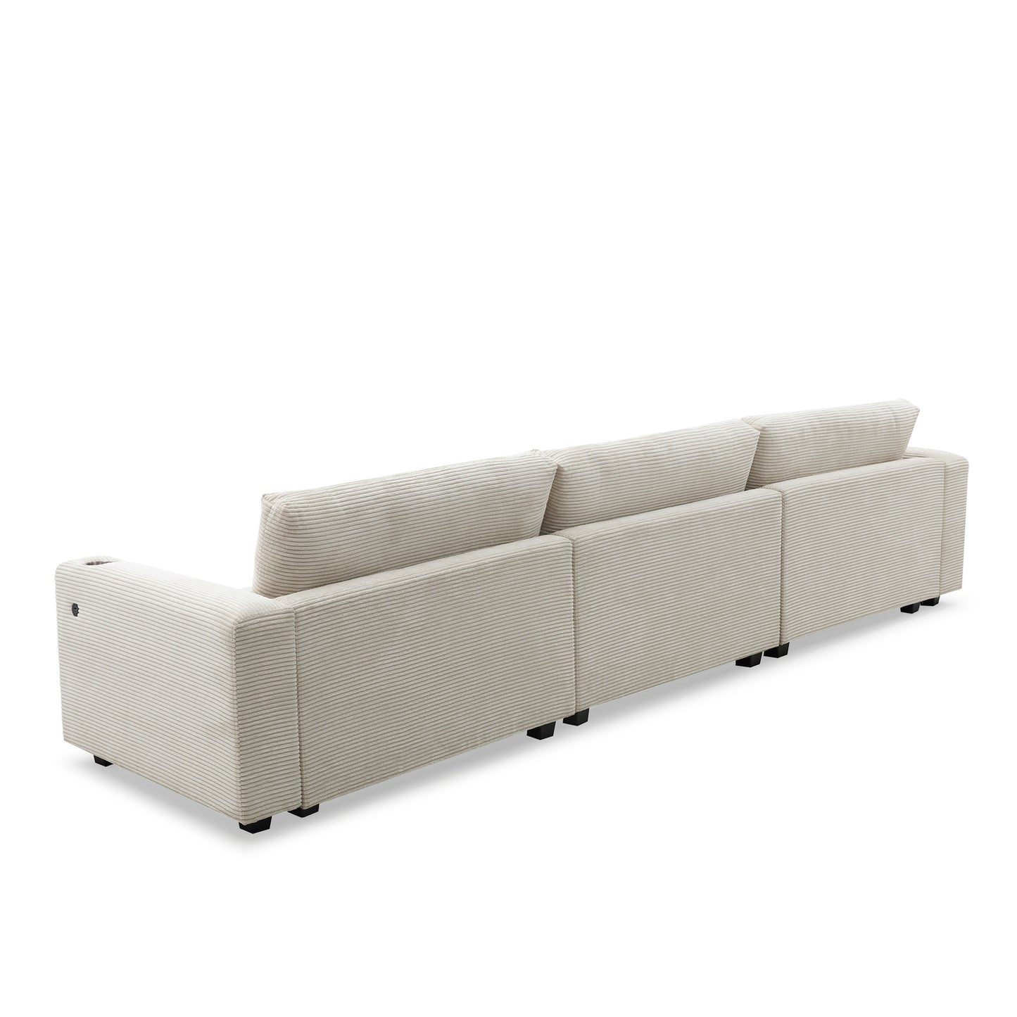 Oversized Corduroy Sectional Sofa, L Shaped Cloud Couch w/USB Charging Port, Cup Holder, Deep Seat Sofa Bed w/50" Chaise-Beige, Gray or Khaki