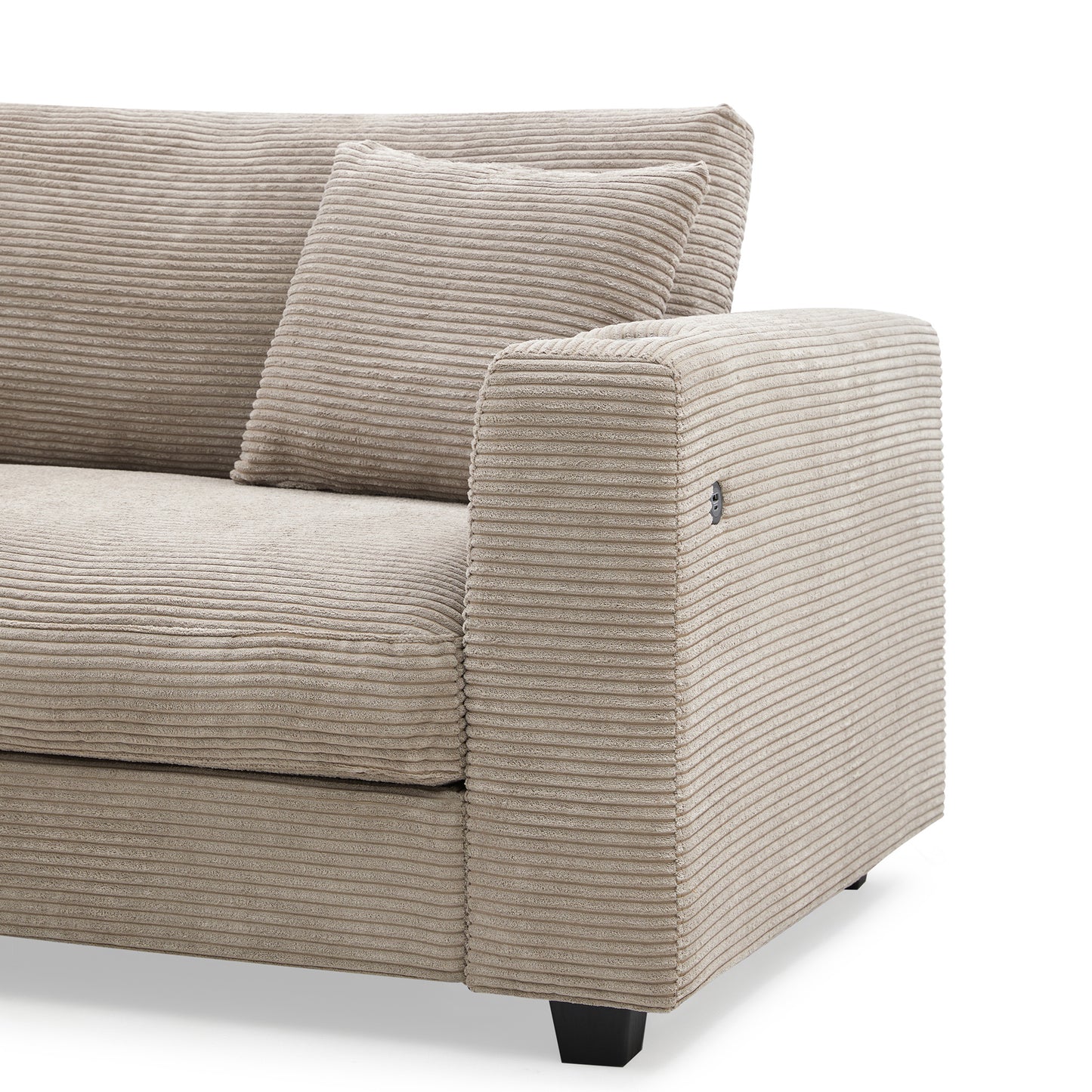 Oversized Corduroy Sectional Sofa, L Shaped Cloud Couch w/USB Charging Port, Cup Holder, Deep Seat Sofa Bed w/50" Chaise-Beige, Gray or Khaki