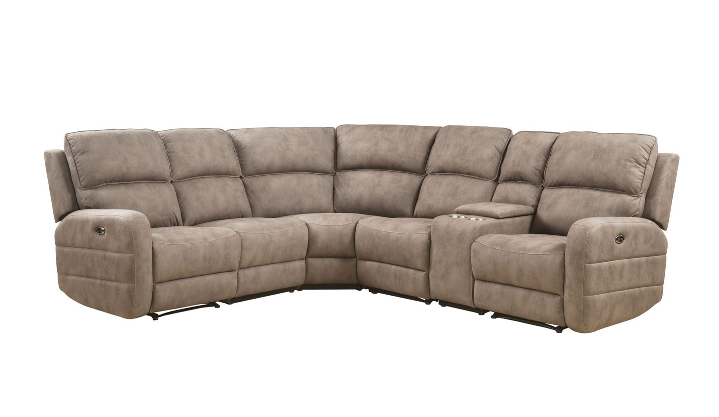 Olwen Mocha Nubuck Power Recliner Sectional Sofa w/USB Port-Mocha