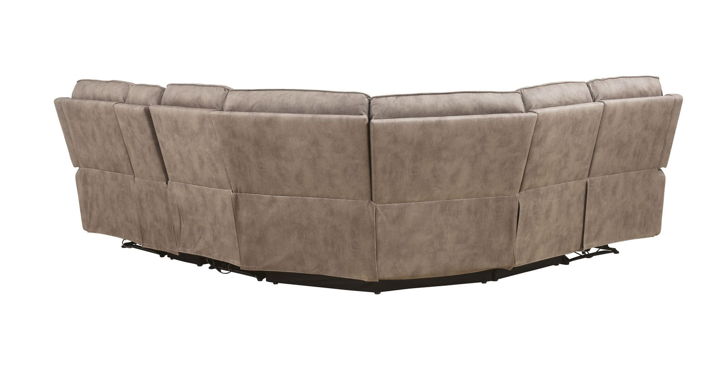Olwen Mocha Nubuck Power Recliner Sectional Sofa w/USB Port-Mocha