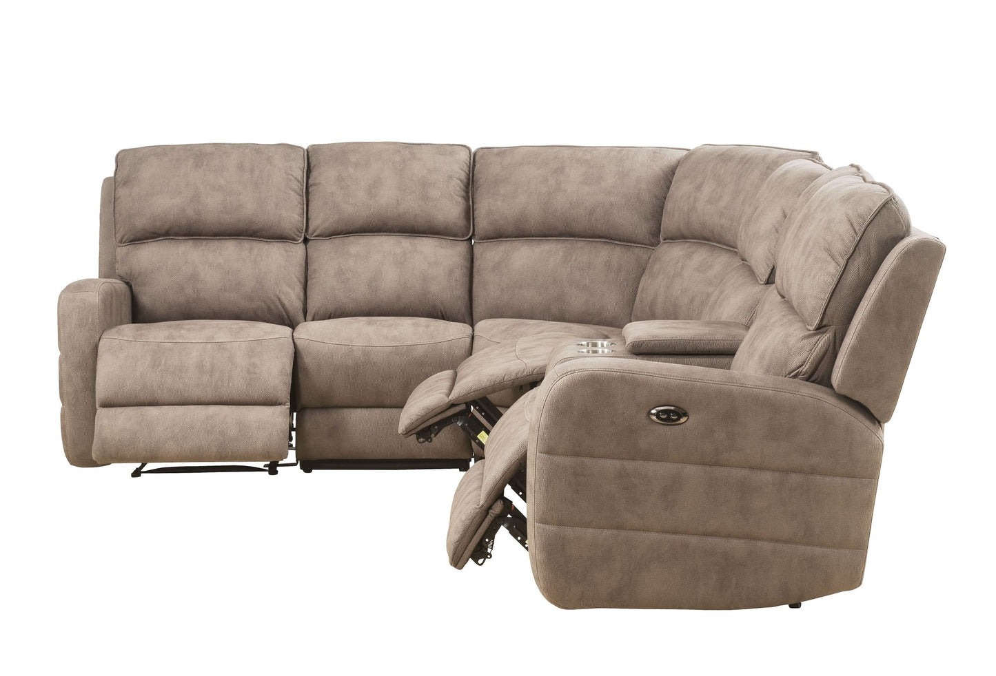Olwen Mocha Nubuck Power Recliner Sectional Sofa w/USB Port-Mocha