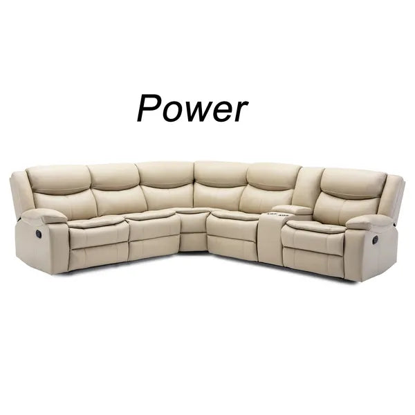 Modern L Shape Breath Leather Manual Reclining Sectional Sofa Set-Brown or Cream