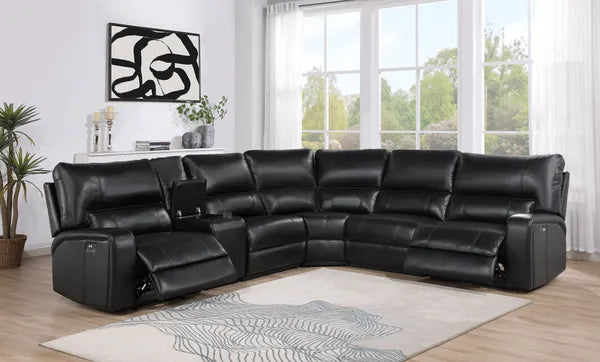 Saul Faux Leather Power Recliner Sectional Sofa w/USB Port & Cupholder Console-Gray