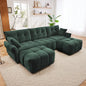Modern 110" Elegant Textured Chenille Fabric 3-Seater Sofa Set w/2Ottomans, Throw Pillows, Sturdy Solid Wood Frame Couch-Blue, Green, White or Burnt Orange