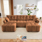 Modern 110" Elegant Textured Chenille Fabric 3-Seater Sofa Set w/2Ottomans, Throw Pillows, Sturdy Solid Wood Frame Couch-Blue, Green, White or Burnt Orange