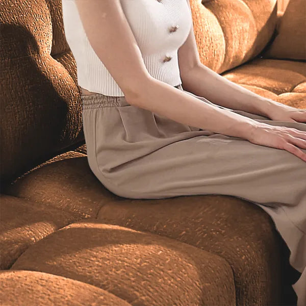 Modern 110" Elegant Textured Chenille Fabric 3-Seater Sofa Set w/2Ottomans, Throw Pillows, Sturdy Solid Wood Frame Couch-Blue, Green, White or Burnt Orange