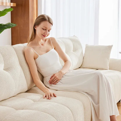 Modern 110" Elegant Textured Chenille Fabric 3-Seater Sofa Set w/2Ottomans, Throw Pillows, Sturdy Solid Wood Frame Couch-Blue, Green, White or Burnt Orange