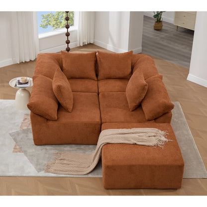 5 Piece Chenille Modular Sectional Sofa, Convertible Sleeper Couch, Full-Compressed Free-Combined Couch, 5 Seater & Ottoman-Gray or Orange