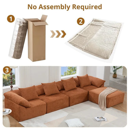 5 Piece Chenille Modular Sectional Sofa, Convertible Sleeper Couch, Full-Compressed Free-Combined Couch, 5 Seater & Ottoman-Gray or Orange