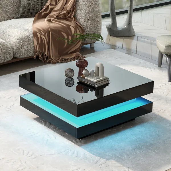 High Gloss 2-Tier Square Coffee Table w/LED Lights-White or Black
