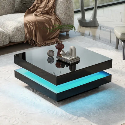 High Gloss 2-Tier Square Coffee Table w/LED Lights-White or Black