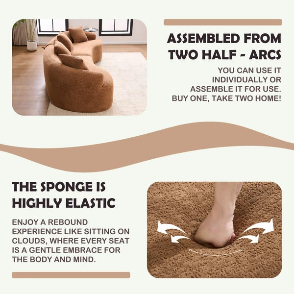 Curved Modular 110" Sectional, Compression Sponge Sofa, 30D High-Density Chenille Sleeper Couch-Orange, Antique Blue, Caramel, White, Green or Gray