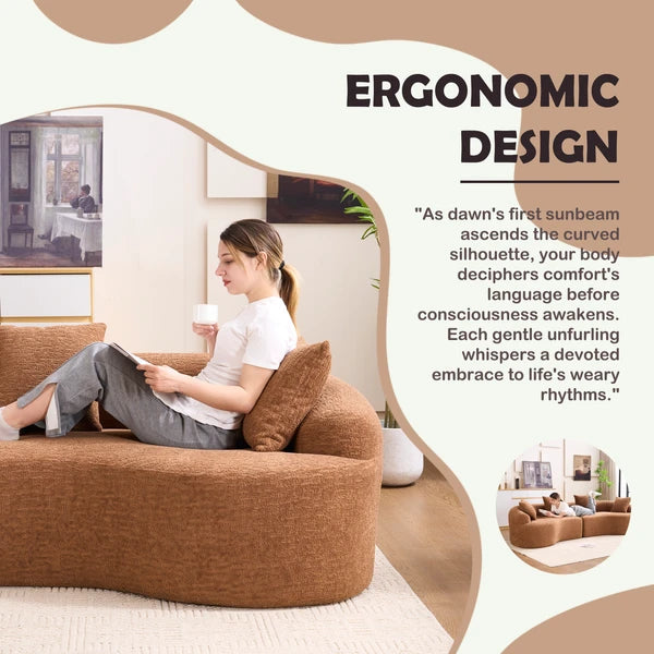 Curved Modular 110" Sectional, Compression Sponge Sofa, 30D High-Density Chenille Sleeper Couch-Orange, Antique Blue, Caramel, White, Green or Gray