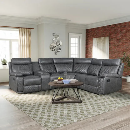 Home Theater Seating, Manual Recliner w/Cup Holder, Hide-Away Storage PU Reclining Sofa-Black or Gray