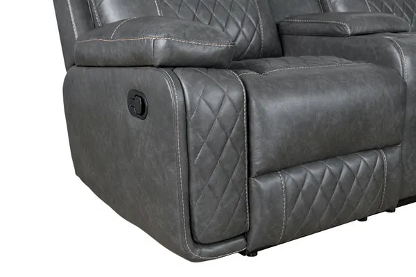 Home Theater Seating, Manual Recliner w/Cup Holder, Hide-Away Storage PU Reclining Sofa-Black or Gray
