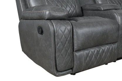 Home Theater Seating, Manual Recliner w/Cup Holder, Hide-Away Storage PU Reclining Sofa-Black or Gray