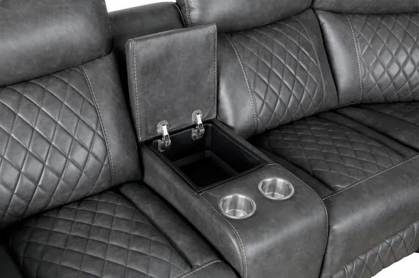 Home Theater Seating, Manual Recliner w/Cup Holder, Hide-Away Storage PU Reclining Sofa-Black or Gray