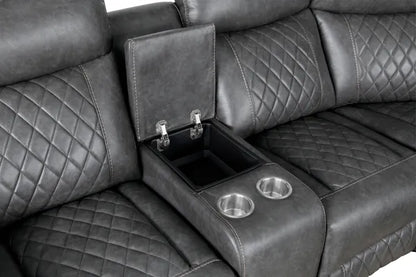 Home Theater Seating, Manual Recliner w/Cup Holder, Hide-Away Storage PU Reclining Sofa-Black or Gray