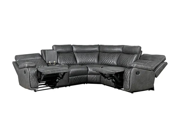 Home Theater Seating, Manual Recliner w/Cup Holder, Hide-Away Storage PU Reclining Sofa-Black or Gray