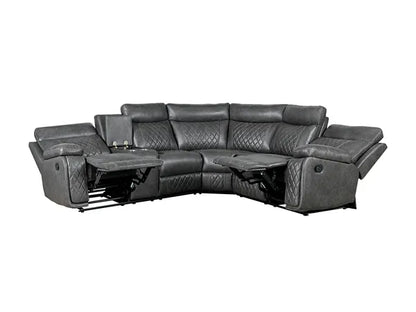 Home Theater Seating, Manual Recliner w/Cup Holder, Hide-Away Storage PU Reclining Sofa-Black or Gray
