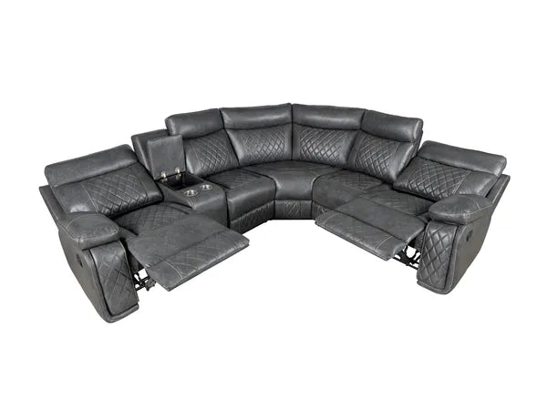 Home Theater Seating, Manual Recliner w/Cup Holder, Hide-Away Storage PU Reclining Sofa-Black or Gray