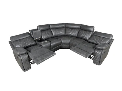 Home Theater Seating, Manual Recliner w/Cup Holder, Hide-Away Storage PU Reclining Sofa-Black or Gray