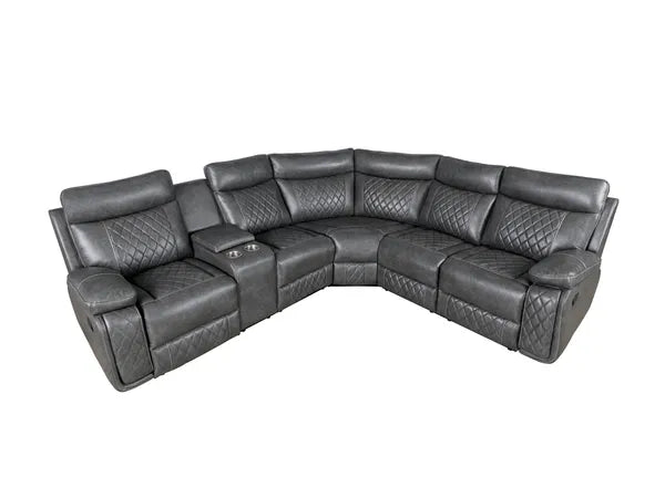 Home Theater Seating, Manual Recliner w/Cup Holder, Hide-Away Storage PU Reclining Sofa-Black or Gray